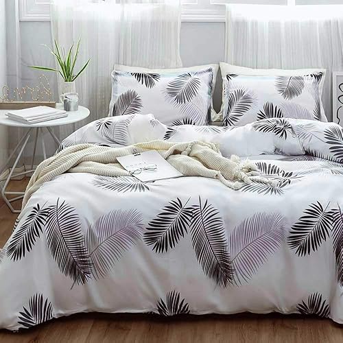 Miniatura 4 de Nanko Juego de edredón de tamaño Queen, diseño de plumas de hojas blancas, reversible, de microfibra alternativa, para todas las estaciones, edredón