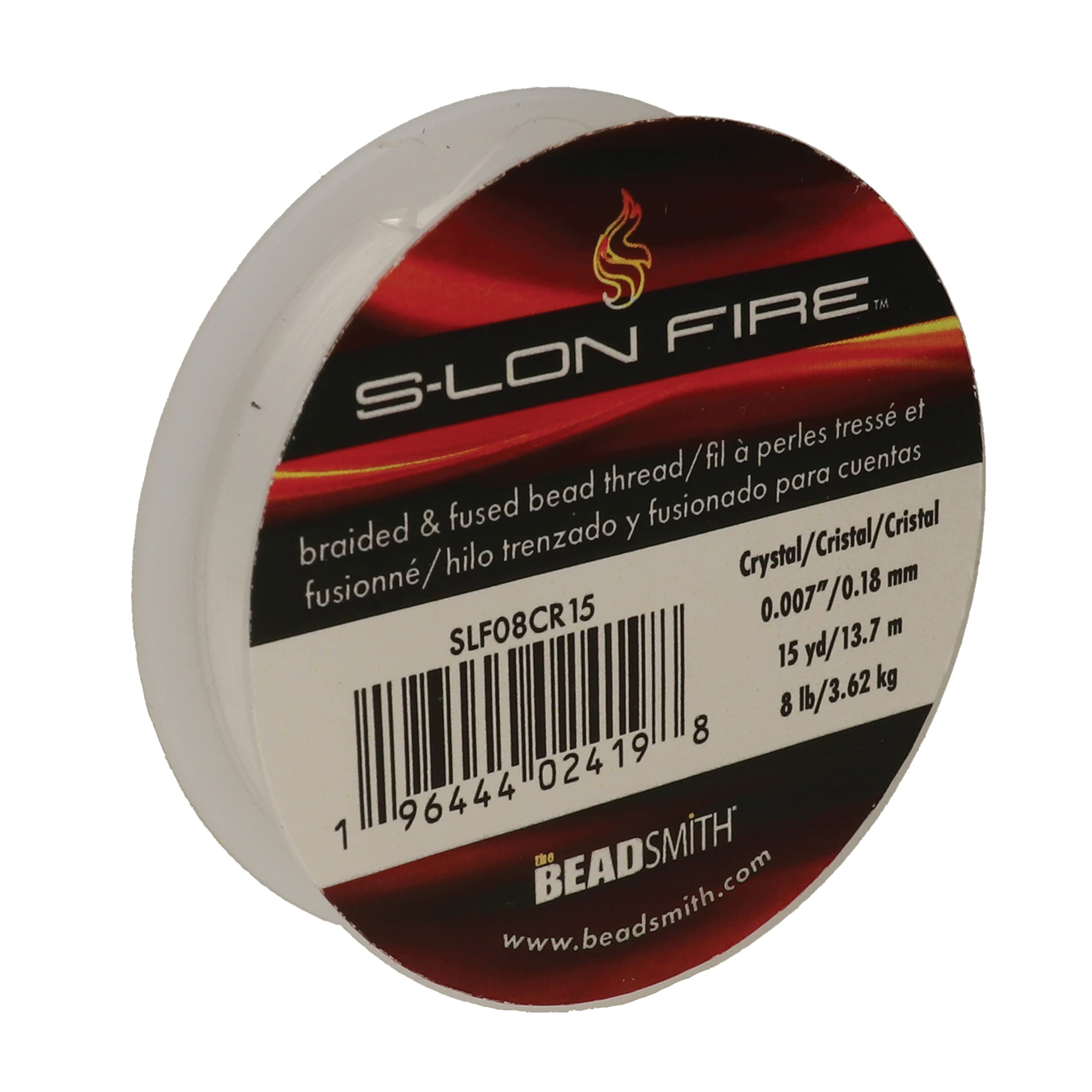 The Beadsmith S-Lon Fire – Braided and Fused Bead Thread – 8lb. Test, .007”/.17mm Diameter, 15 Yard Spool, Crystal Clear Color – Super Strong Stringing Material for Jewelry Making and Bead Weaving