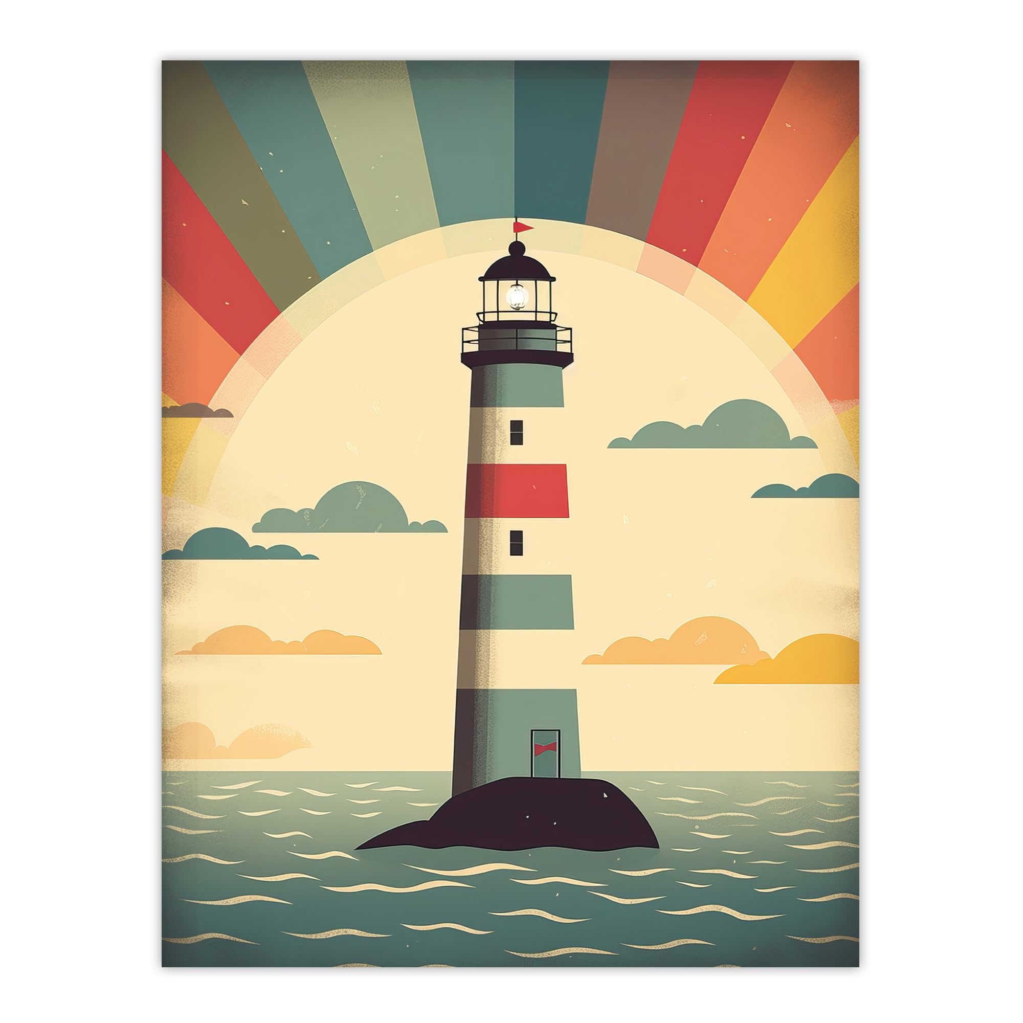 Artery8 Lighthouse Poster Print 18X24 Inch Sunrise Mid Century Modern Style