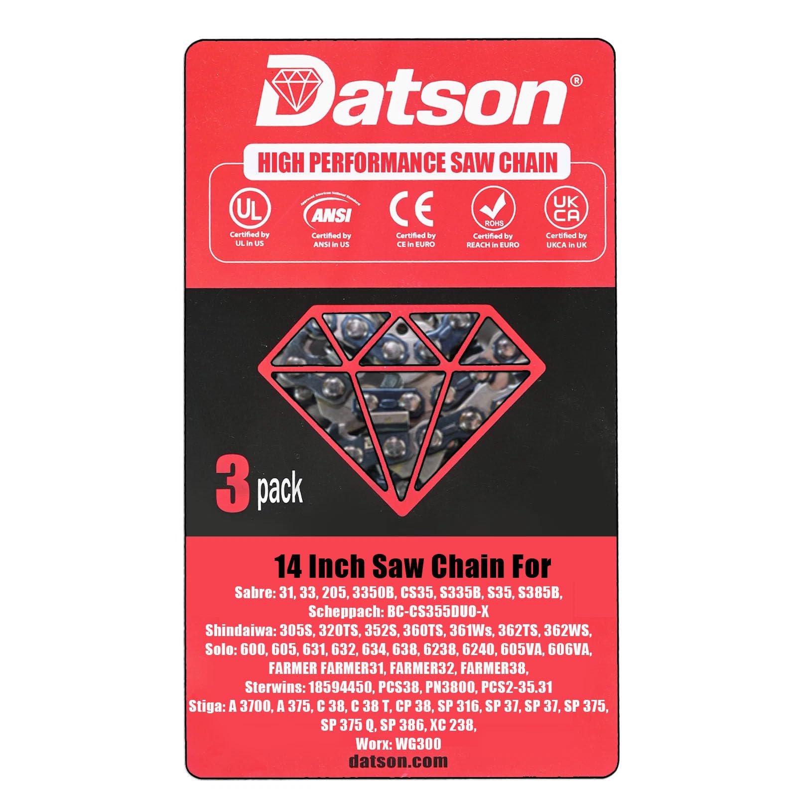 3 Pack Chainsaw Chain for 14" (35cm) 53 Drive Links, .050" Gauge,3/8" LP, Chains Compatible for Shindaiwa 305S, 320TS, 352S, 360TS, 361Ws, 362TS, 362WS,Sterwins 18594450, PCS38, PN3800, PCS2-35.31