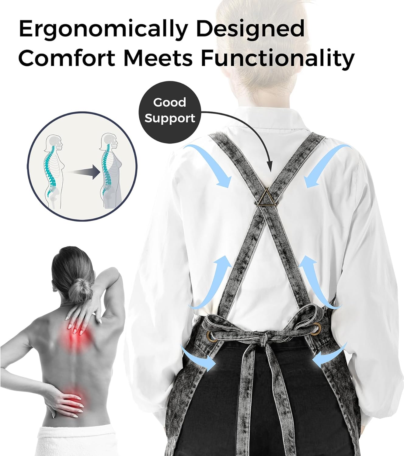 Denim Apron with Pockets for Hair Stylist Gardening Craftsmen Barista Women Hairdresser Jean Work Apron Cross Straps