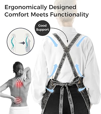 Denim Apron with Pockets for Hair Stylist Gardening Craftsmen Barista Women Hairdresser Jean Work Apron Cross Straps