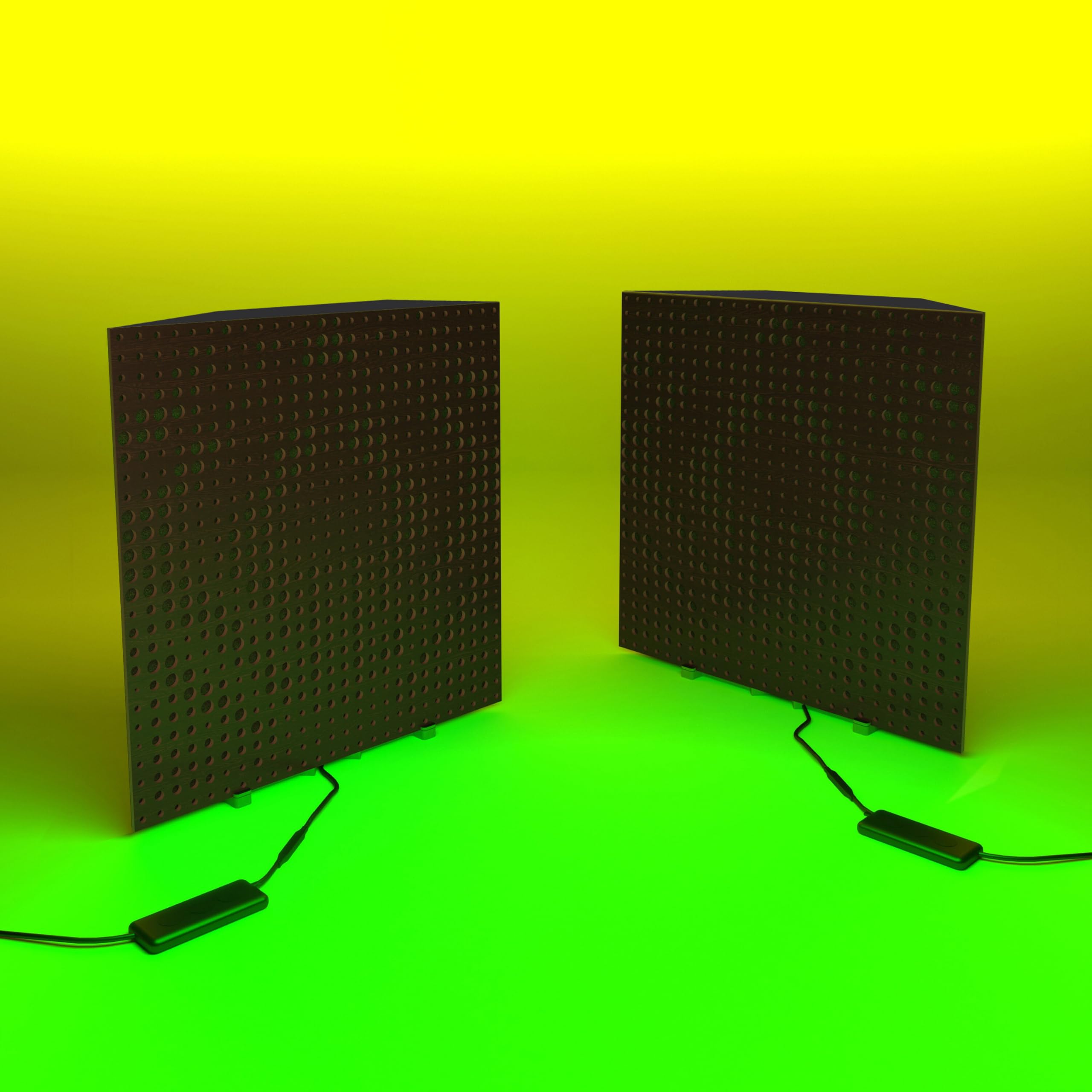 Pack de 2 trampas acústicas para graves «UNIVERSE» con lámpara de escritorio RGB | Soporte móvil con base LED para mesa | Para estudios de podcast y salas de juegos | 50×50×15cm | Color: Wengué