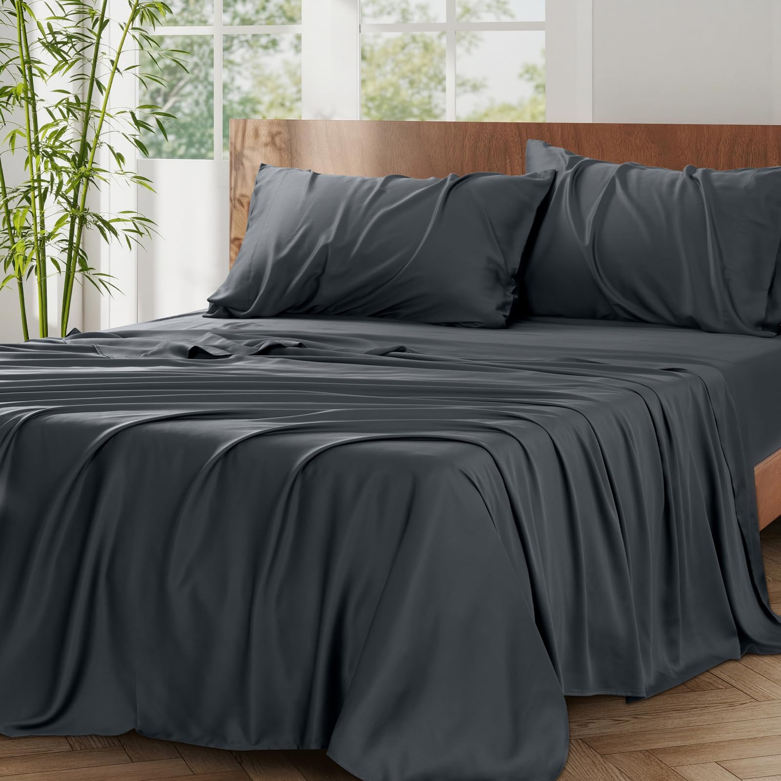 Queen Size Sheet Set Cooling Fitted Sheet and Pillowcase Set 100 Bamboo Fiber Fabric Sheet Cooling Queen Sheets