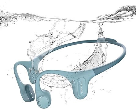 mojawa Run Plus Bone Conduction Headphones, Open-Ear Bluetooth Headphones, 32GB MP3 Player, IP68 Waterproof Swimming Earbuds, Deep Bass, Secure Fit for Running, Gym and Daily Use, Blue