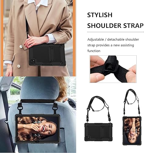 Miniatura 6 de Funda para tablet T-Mobile Revvl Tab 5G lanzada en 2023, correa para el hombro de silicona suave y parte trasera dura, híbrida a prueba de golpes,