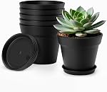 16Pcs Plastic Plant Pots with Drainage Holes & Tray 4in Indoor Flowers Pots | Thickened Planters Seedlings Nursery Pots for Flowers, African Violet, Succulent and All House Plants, Green