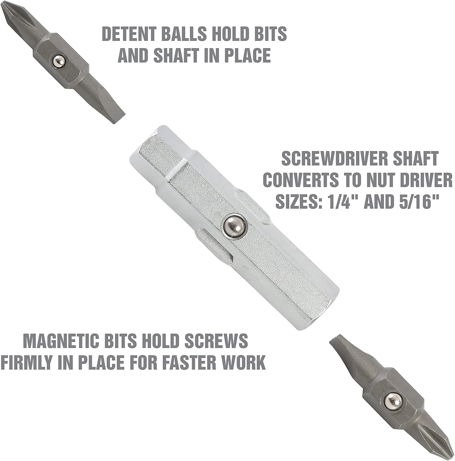 OEMTOOLS 22592 Stubby 6 In 1 Screwdriver with Acetate Handle, Changeable Screwdriver, Non-Insulated Stubby Screwdriver Set with Magnetized Driver Bits