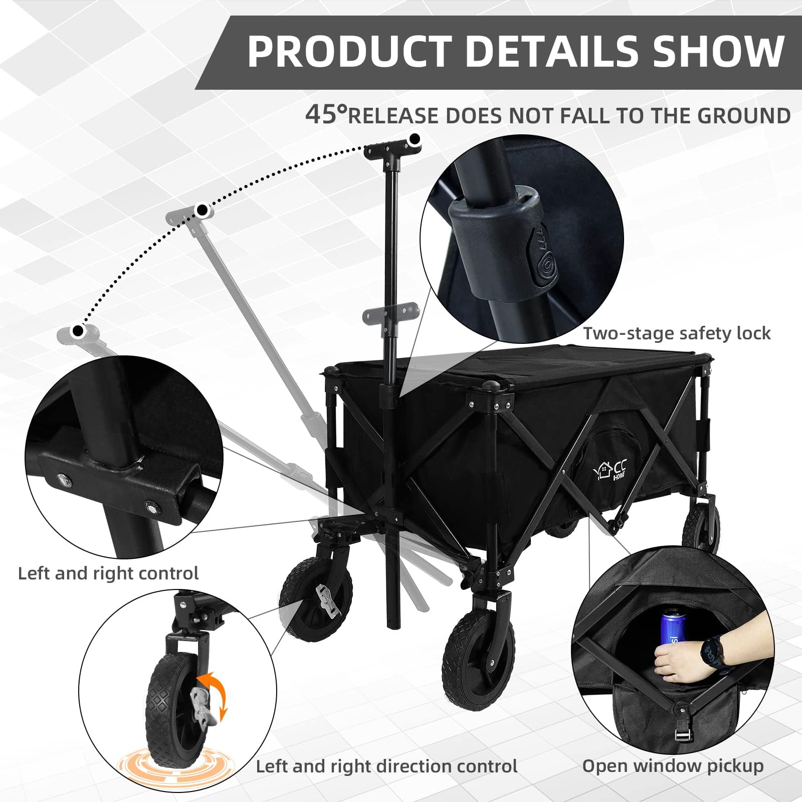 CCLIFE Chariot de Transport Pliable 80kg Chariot Pliant à roulettes Larges Tout Terrain pour Sport, Shopping, Camping Noir