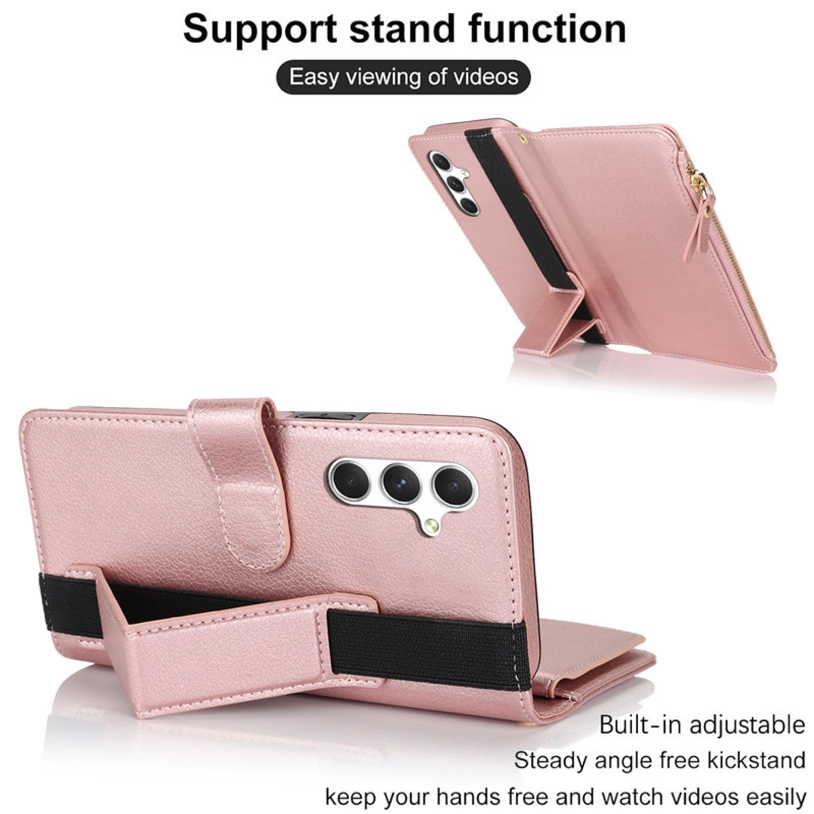 Für Samsung A72 (4G 5G) Handschlaufe Leder Reißverschluss Brieftasche Karte Handyhülle Lanyard Flip Cover (Für Samsung A72 (4G 5G)/schwarz)