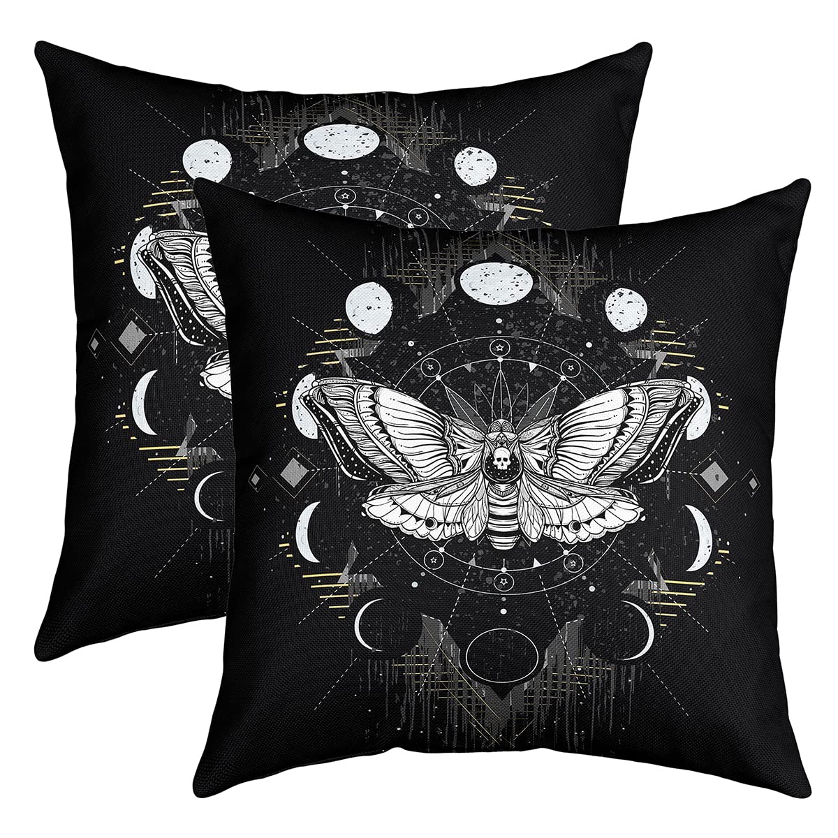 Richhome Multi 11 Moth Cushion Cover 16X16 Inch Moon Sun Mysterious Animal Constellation Decorative Square Pillow Case Bohemian Exotic Design Party Decor Cushion Cover For Home Bed Sofa Couch Office,2 Pack