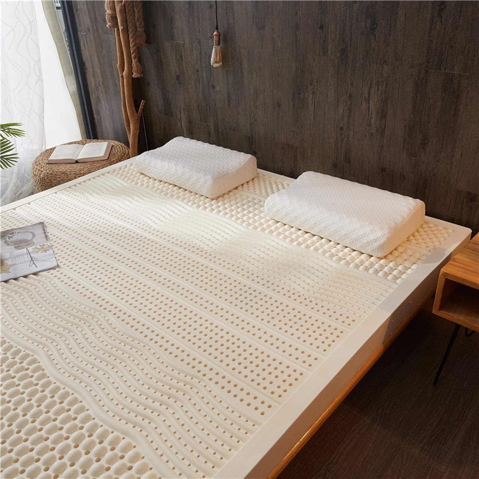 Cubrecolchón de látex natural de 3 pulgadas, transpirable, diseño de panal, suave y cómodo, no se deforma, 120 x 190 cm, ideal para mejorar el sueño, comodidad ecológica.