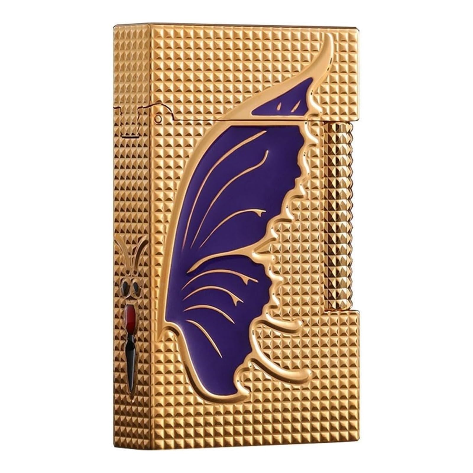 Butanfeuerzeug aus reinem Kupfer, klassischer Flip-Top mit weicher Flamme, handgraviert, seitliche Zündung, wiederverwendbar, geeignet for Sammlung/Geschäft/Geschenk(Gold)