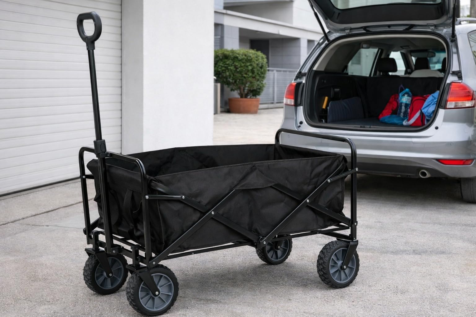 Carrello Pieghevole - Carrello da Trasporto con Ruote All Terrain - Manico Estensibile - Max 70 Kg - per Campeggio Spiaggia Giardino e Spesa