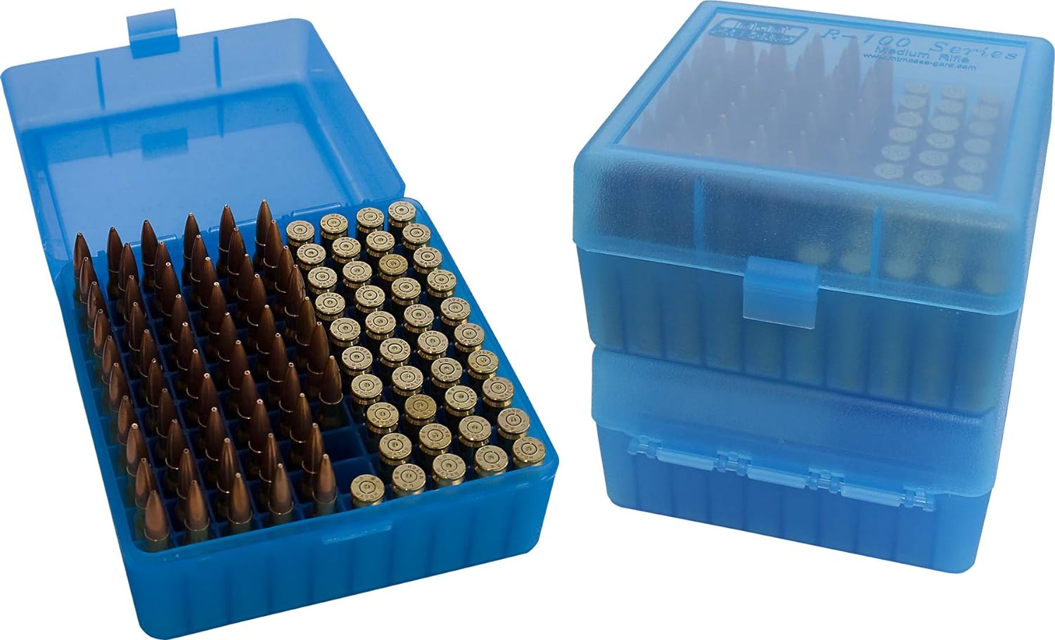 MTM 100 Round Flip-Top Rifle Ammo Box 22-25, 308 W, Blue,3.05-Inch & 50 Round Flip-Top Rifle Ammo Box 220 Swift 243 308 Win, Blue