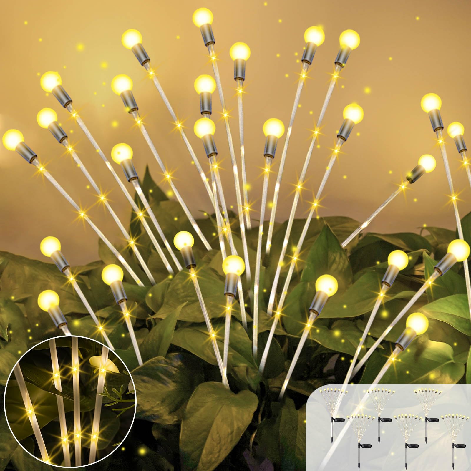 Photo 1 of OZS 6pack 48LED Solar Garden Lights - Solar Lights Outdoor, Solar Firefly Lights, Solar Swaying Light, Sway by Wind, Solar Fairy Lights Waterproof for Garden Yard Pathway Decoration(Warm White) Warm White With LED Stick 6 Pack