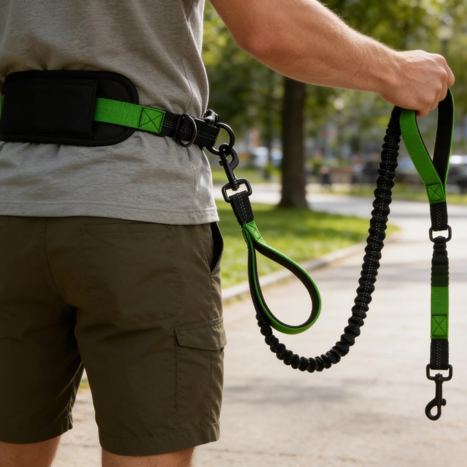 Doppelhundeleine, 53,1 in / 135 cm Hüft-Bungee-Leine, freihändige Hundeleine mit 360°-Drehgelenk, Dehnbare Leinen für große Hunde, gepolsterter Griff, reflektierend