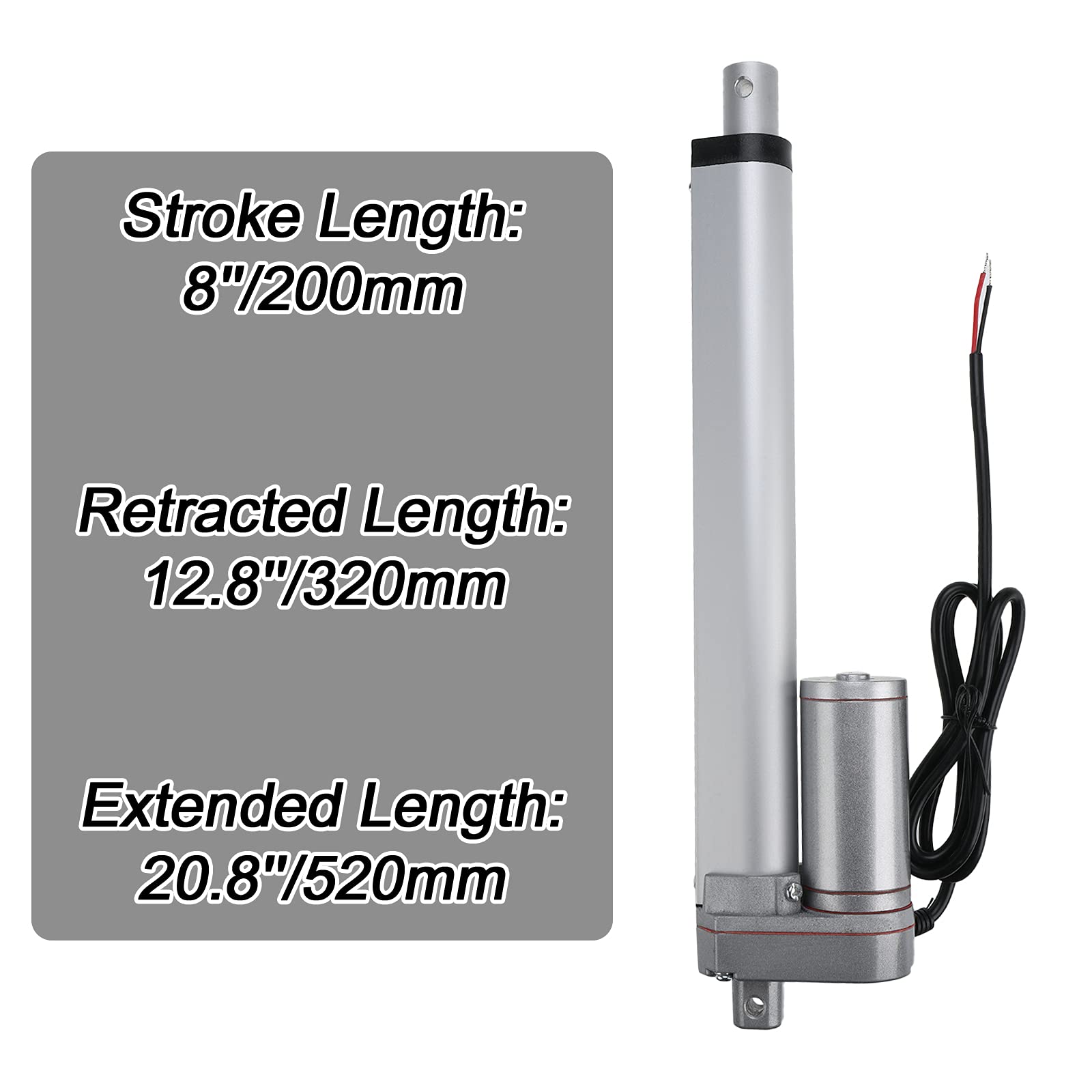 Erfo DC 12V 8inch Stroke Linear Actuator with Mounting Bracket,Heavy Duty Linear Electric Actuator,Stroke Electric Actuators for Recliner TV Table Lift