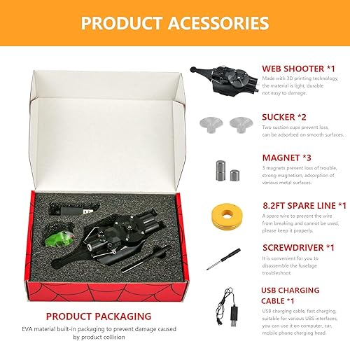 Miniatura 3 de Juguete de tiradores de telaraña, lanzador de héroe de cosplay, adecuado para actividades al aire libre, regalo de Navidad y cumpleaños (negro)