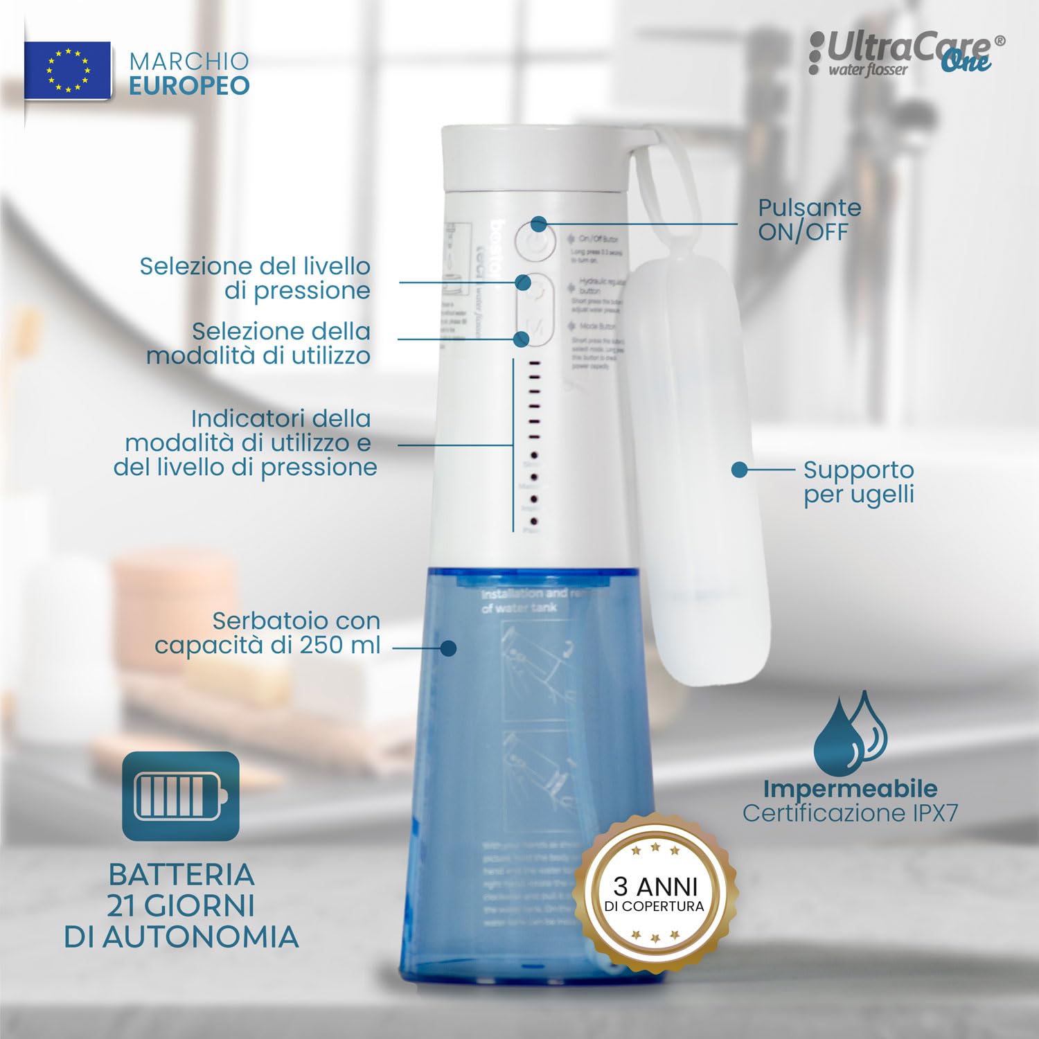 Boston Tech Aquaik DUO Detal Irrigator Aquaik 100 Dekto Aquaik ONE Portale Detit Consigliato per rimuovere la placca, prendersi cura dei denti ortodontici Imlat Home Travel Ue