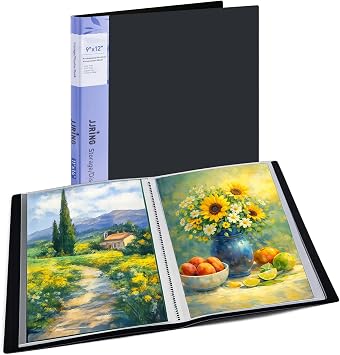 9x12 Black Art Portfolio Folder Displaying 48 Pages with Plastic Sleeves
