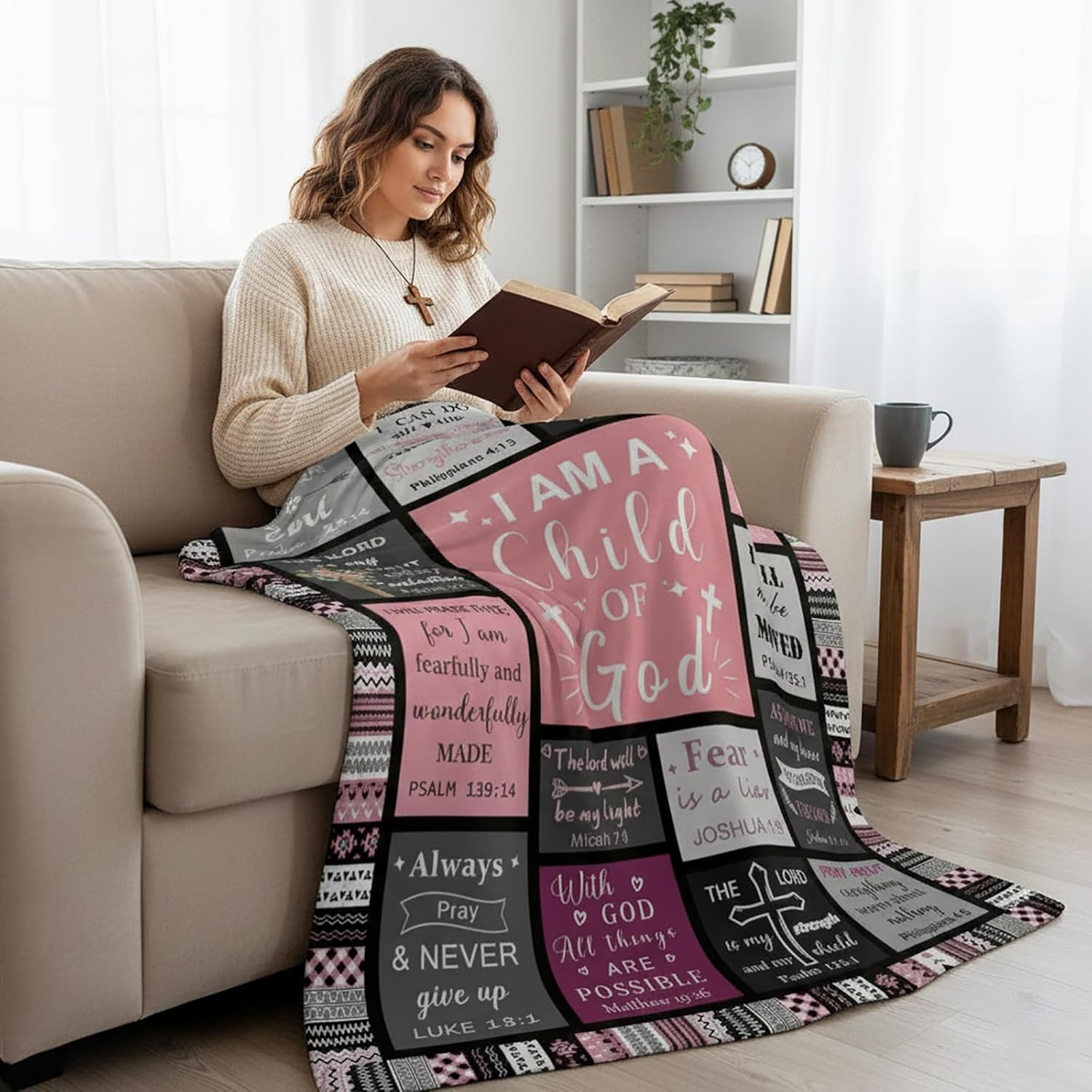 Christian Blanket Gifts for Catholic Women, I Am a Child of God Scripture Blanket, Religious Baptism Gifts for Girl, Christian Faith Gift for Birthday Christmas Mother's Day 50"x60" - Image 5