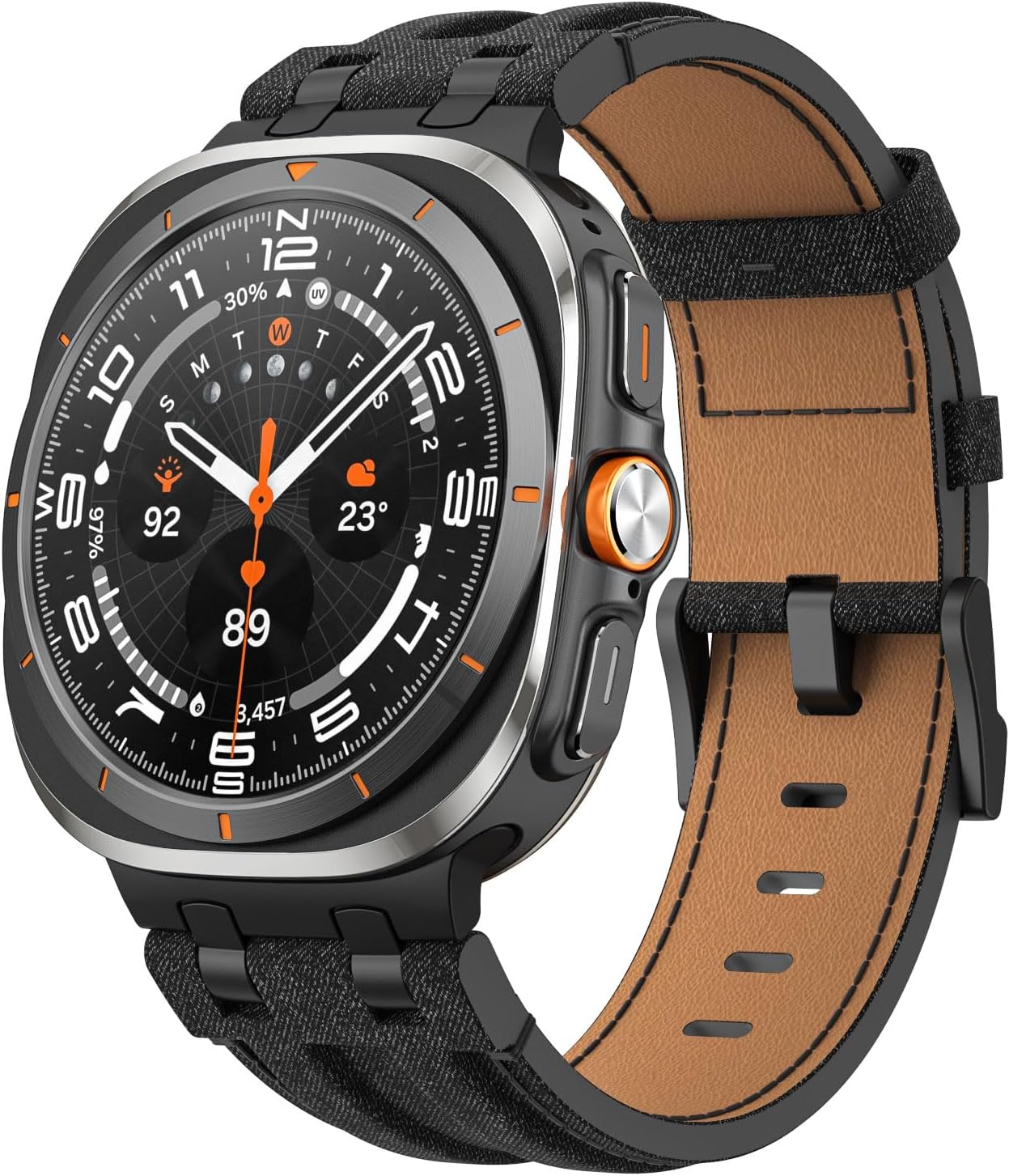 MoKo Leather Band Compatible with Samsung Galaxy Watch Ultra Bands 47mm (2025/2024), Metal Connector & Genuine Leather Replacement Strap for Men