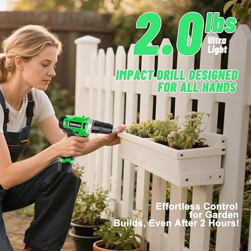Miniatura 4 de GardenJoy Juego de taladro eléctrico inalámbrico taladro eléctrico de 12 V con batería y cargador, 65 piezas de accesorios, portabrocas sin llave de