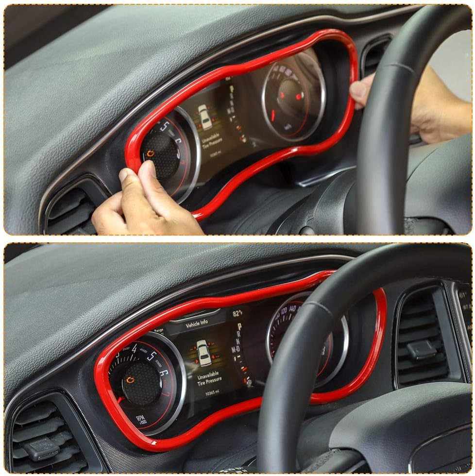 JeCar Instruments Panel Cover Dashboard Panel Display Frame Decor Interior Decoration Accessories Compatible with Dodge Challenger 2015-2023, Red