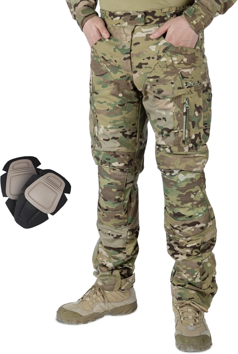 Men’s Combat Pants Tactical Camo Pants with Hidden Knee Pads for Paintball Airsoft Milsim Apparel