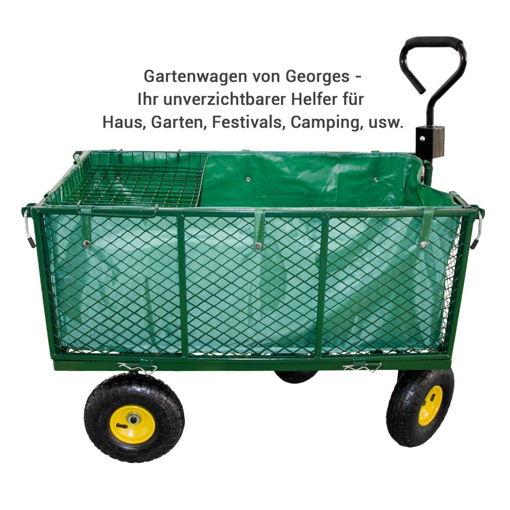 TP Lasten-Handwagen, stabile Gartenkarre mit Gitter, Plane und Luftbereifung, Transportwagen für Haus, Garten, Camping, als Anhänger für 220 Liter bis max. 550 kg belastbar