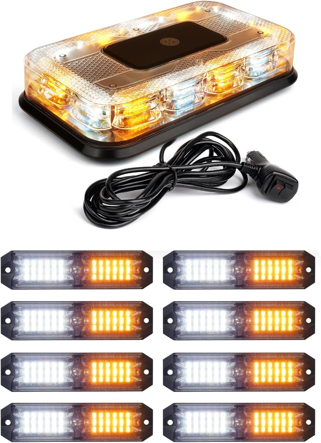 Lumenix 12" Rooftop Strobe Beacon Light and 8PCS Surface Mount Grille Strobe Light