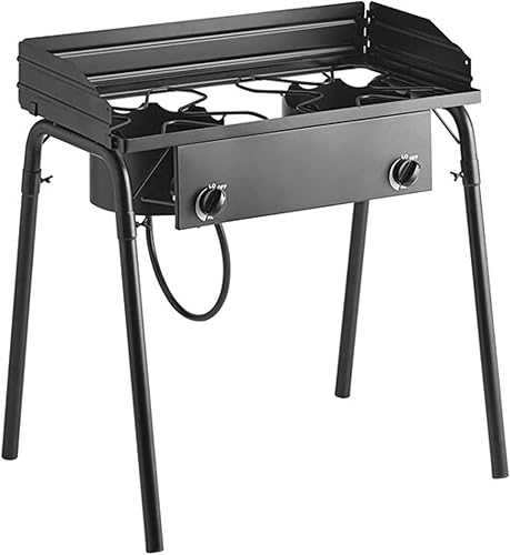 Rango de doble quemador para exteriores de 32 pulgadas, estufa de propano de 150,000 BTU con protectores contra el viento, construcción de acero,