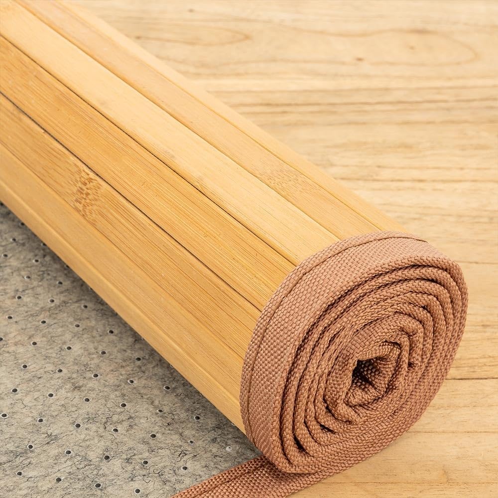 Lolahome Alfombra De Salón O Comedor Oriental Marrón De Bambú De 200 X 300 Cm Sol Naciente, 200X300 | Resistente a humedad y manchas. Protege el suelo de tu salón, cocina o dormitorio aportando un toque cálido y muy natural