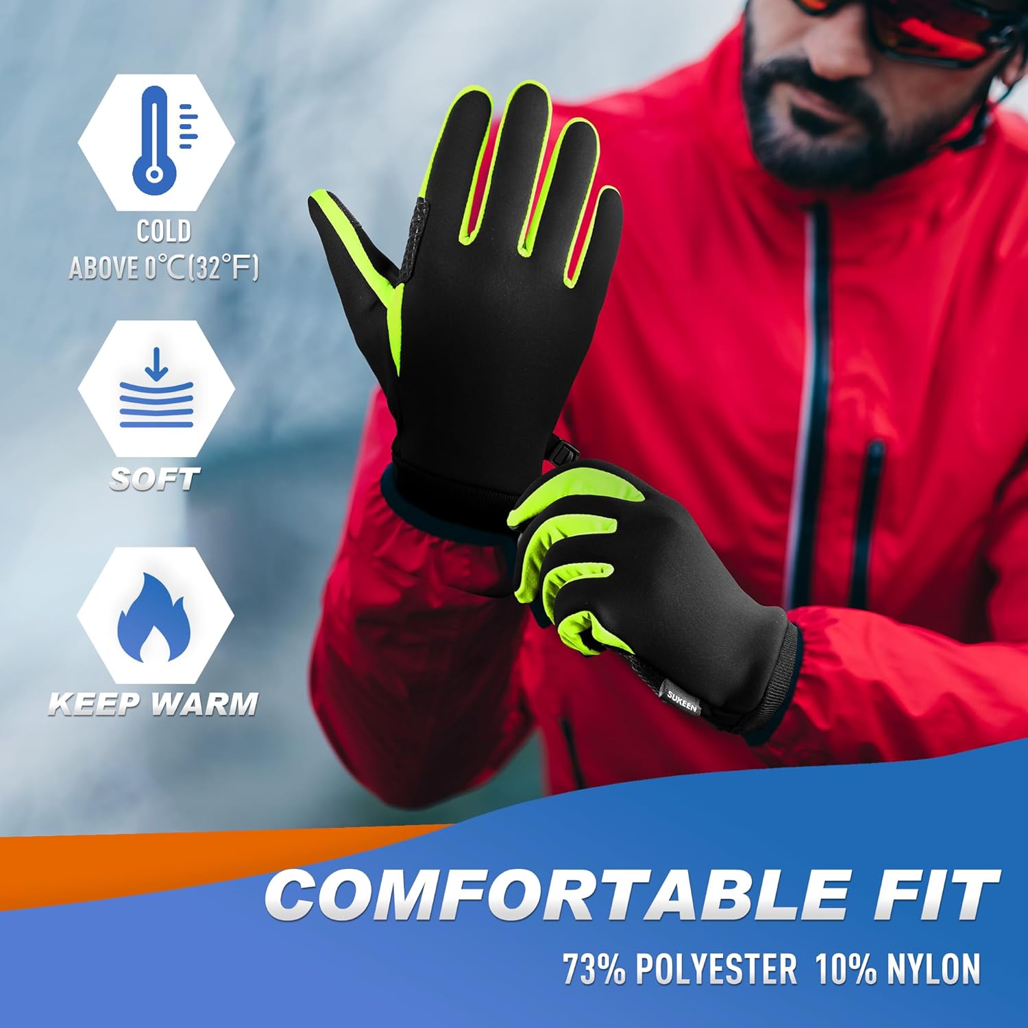 Sukeen Winter Warm Gloves Men Women, Touchscreen Anti-Slip Winter Gloves for Men Cycling Running Hiking Driving Biking - Image 2