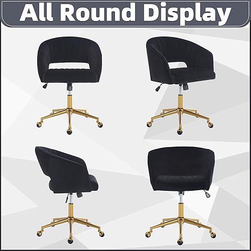 Miniatura 8 de ABET Silla de escritorio con ruedas, silla de terciopelo para oficina en casa, sillón giratorio con base dorada, sillas modernas tapizadas,