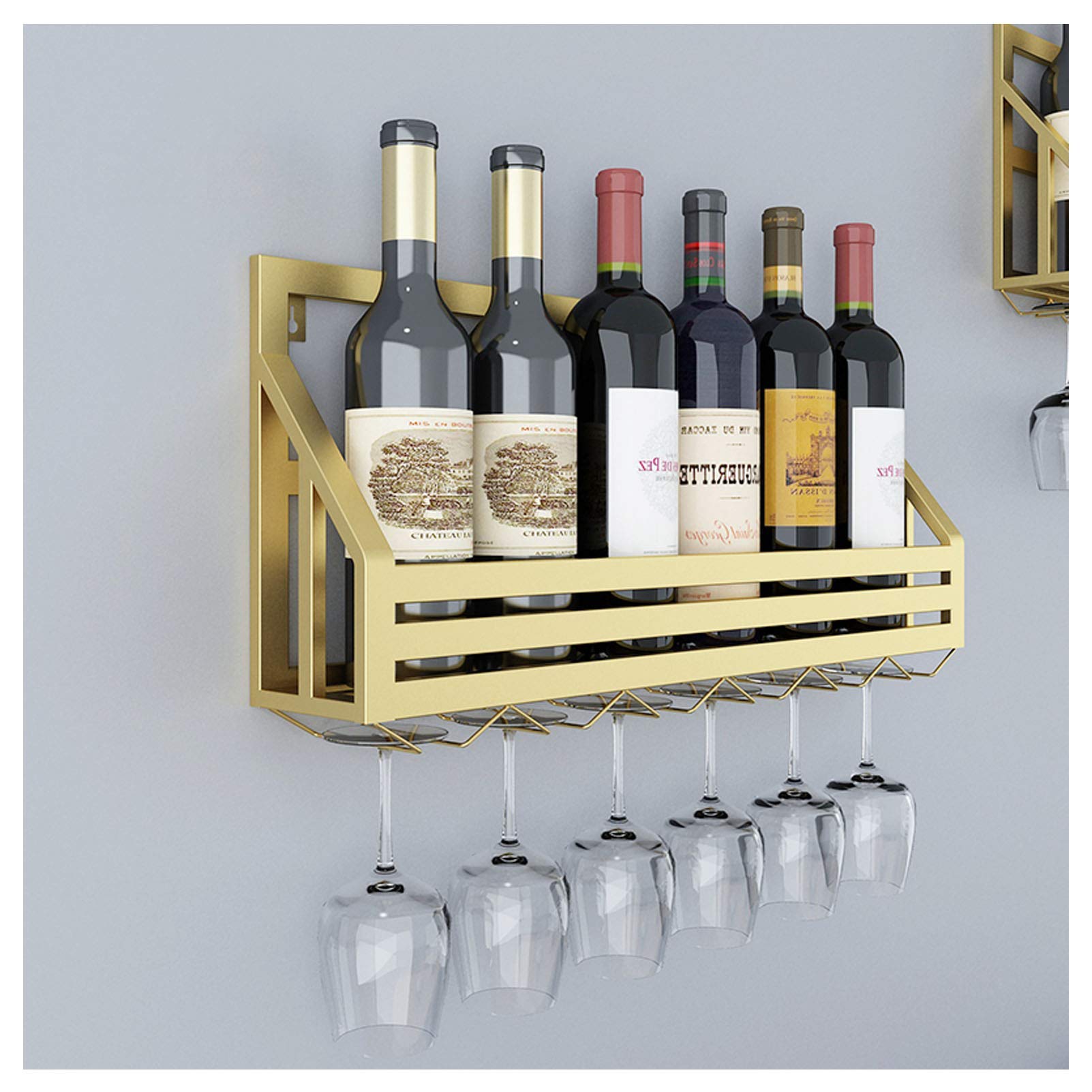 Casiers à vin muraux design dorés porte-bouteilles et verres métal