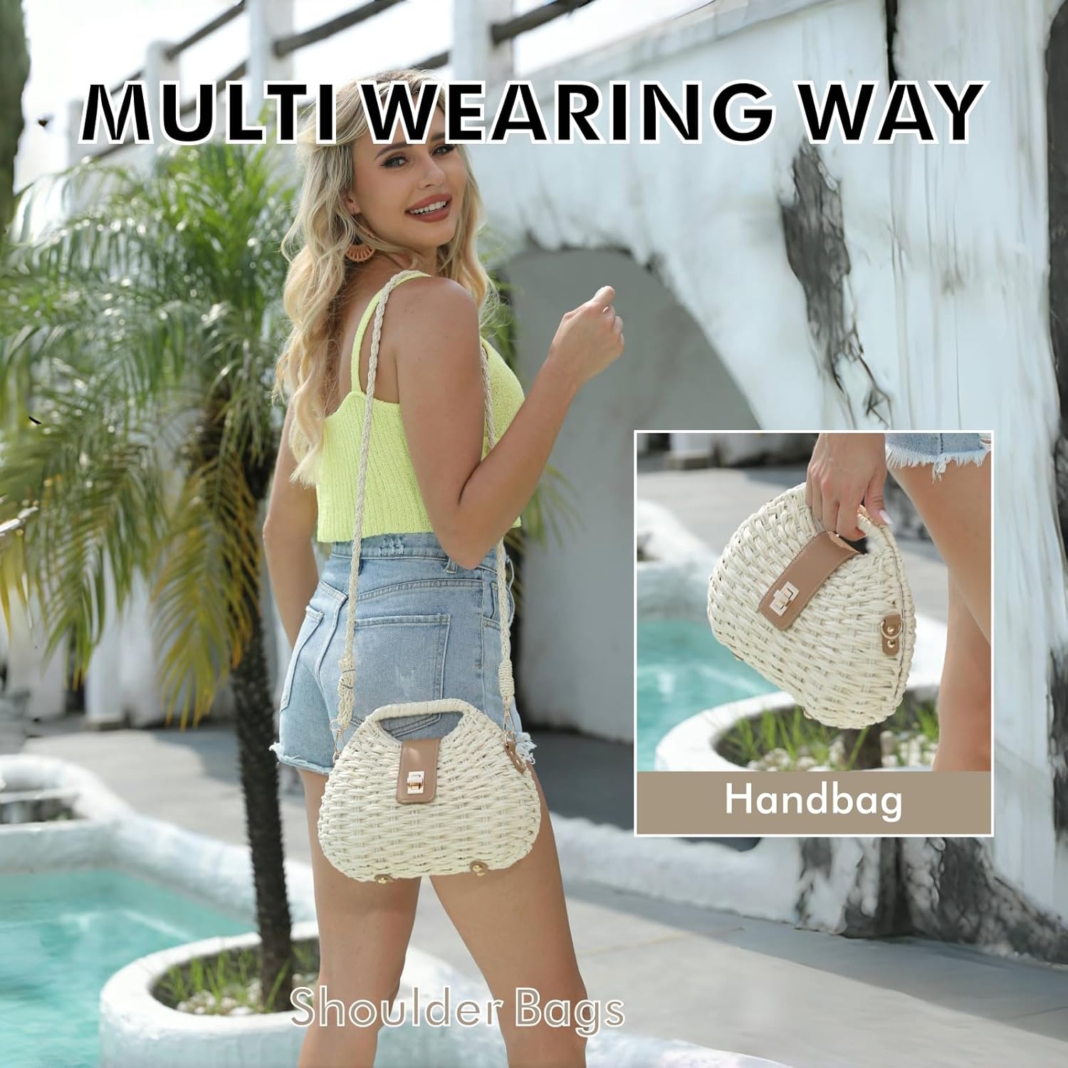 Woven Straw Purse with Crossbody Strap, Clutch Purses for women, Boho Summer Beach Bag Shoulder Vacation Handwoven - Image 6