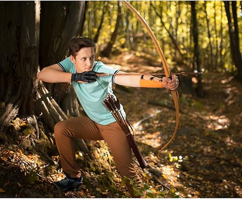 Miniatura 6 de EAmber Guantes de tiro con arco, guantes protectores de piel de vaca duraderos de tres dedos para arco recurvo y caza (M 3.1in)
