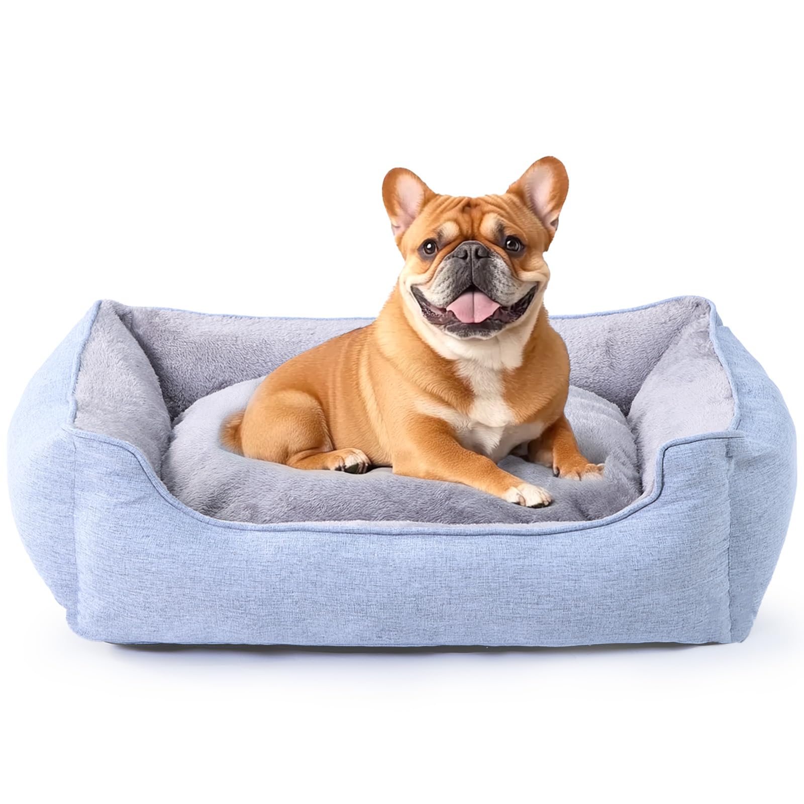 Rectangle Dog Bed for Large Medium Small Dogs Washable Pet Bed with Bolster Sides Non-Slip Bottom Pet Sofa Waterproof Lining Durable Pet Cuddler, Sky Blue, 29x 23x 7.1 in