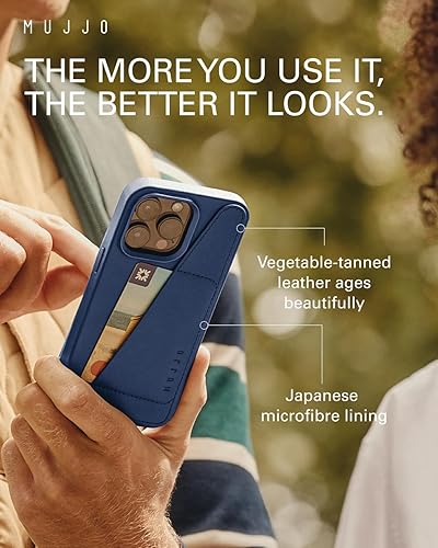 Miniatura 5 de Mujjo Funda de cuero tipo cartera para teléfono Compatible con iPhone 15 Pro Max Compatible con MagSafe Funda de cuero europeo de primera calidad