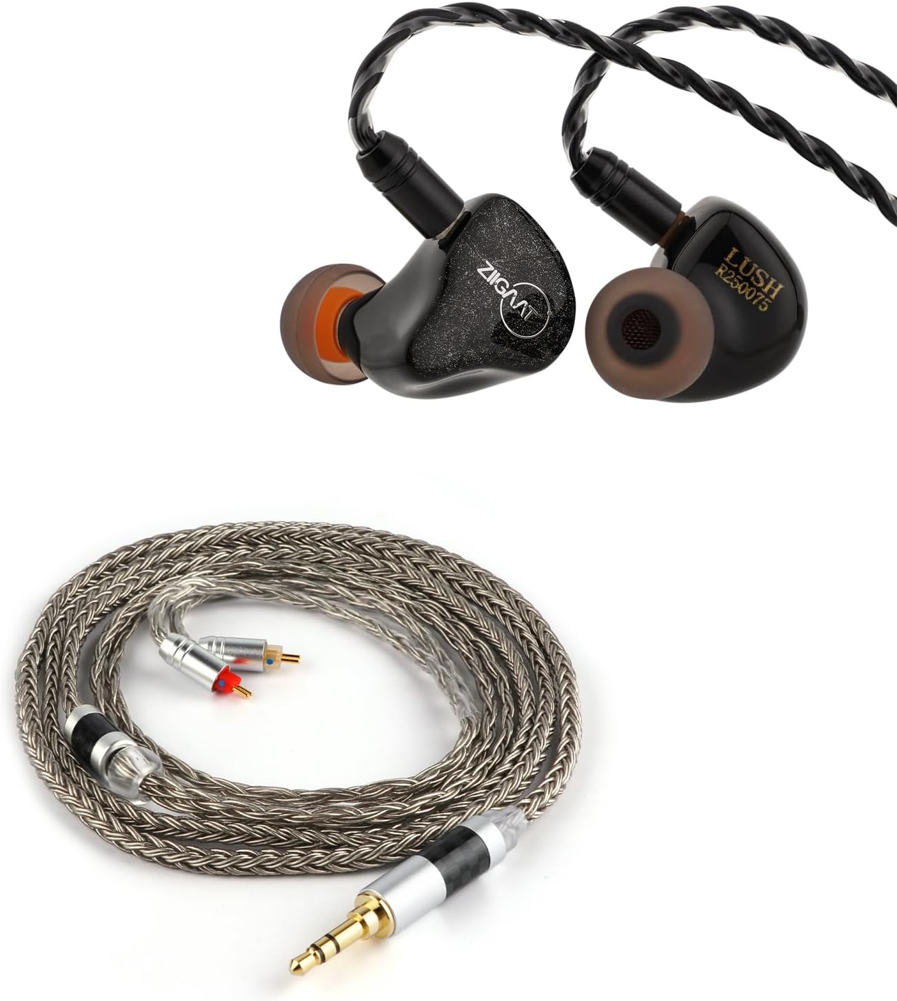 Linsoul ZiiGaat Lush in Ear Monitor, 1DD+4BA Hybrid Earphone IEM, Studio Monitor Tunning Wired Earbuds with Detachable Cable (Silver) Tripowin Zonie IEM Cable(2pin 0.78mm, 3.5mm)(Grey)