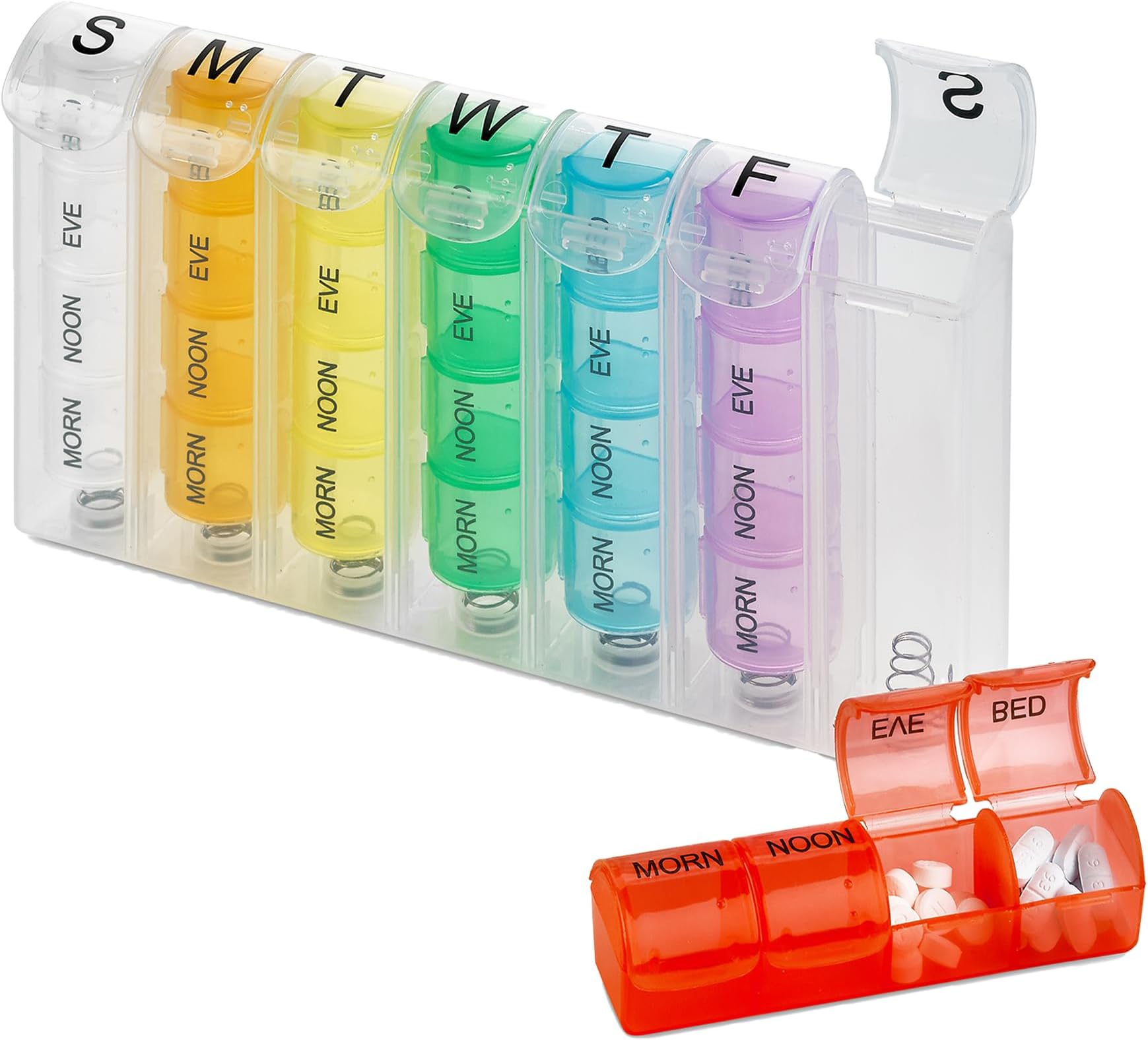 MEDca Pop-Up Weekly Pill Organizer, Single Box and 4 Daily Compartments