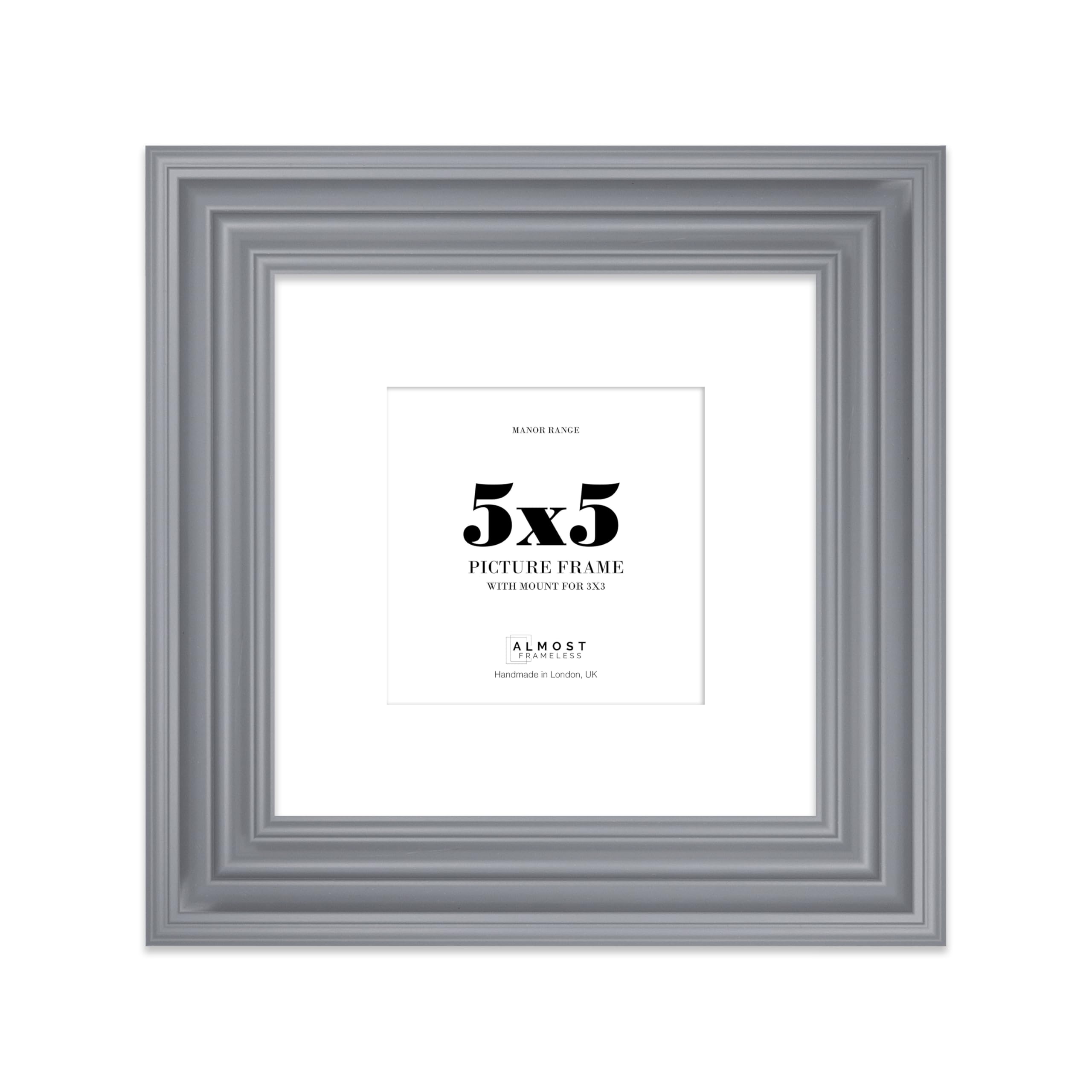 5x5 Grey Picture Frame - 5x5 Square Frame with 3x3 Mount for 5x5/3x3 Pictures Luxurious Style Photo Display, 1 Pack