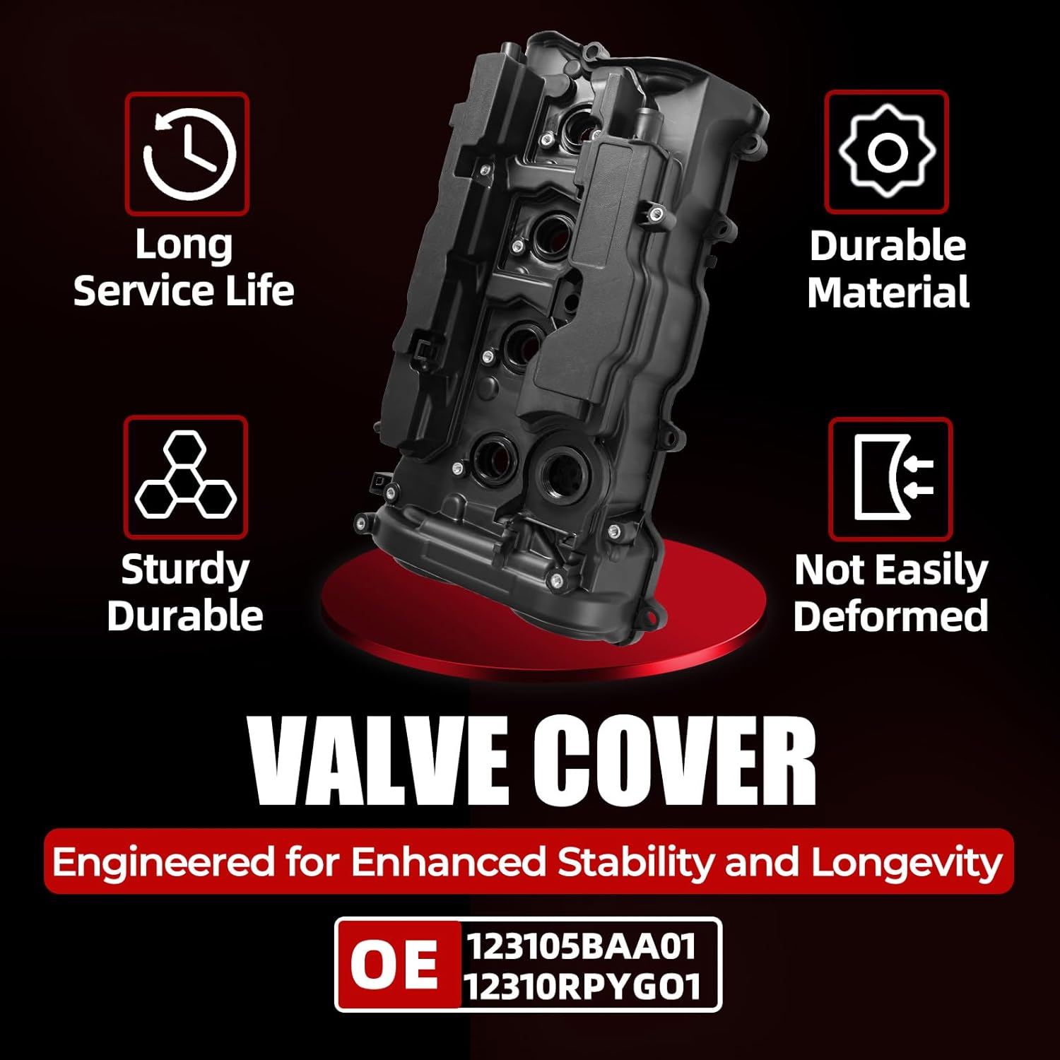 Engine Valve Cover with Gasket Compatible with Honda Civic Accord HR-V 2016-2024 Replace 123105BAA01 12310RPYGO1