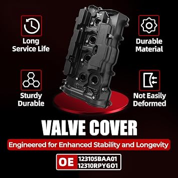 Engine Valve Cover with Gasket Compatible with Honda Civic Accord HR-V 2016-2024 Replace 123105BAA01 12310RPYGO1