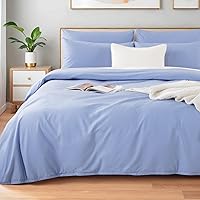 Vista 48 de NEXHOME PRO - Juego de funda de edredón, queen extragrande 98"x98", de algodón lavado 100 % orgánico con aspecto de lino, gris crema, con cierre