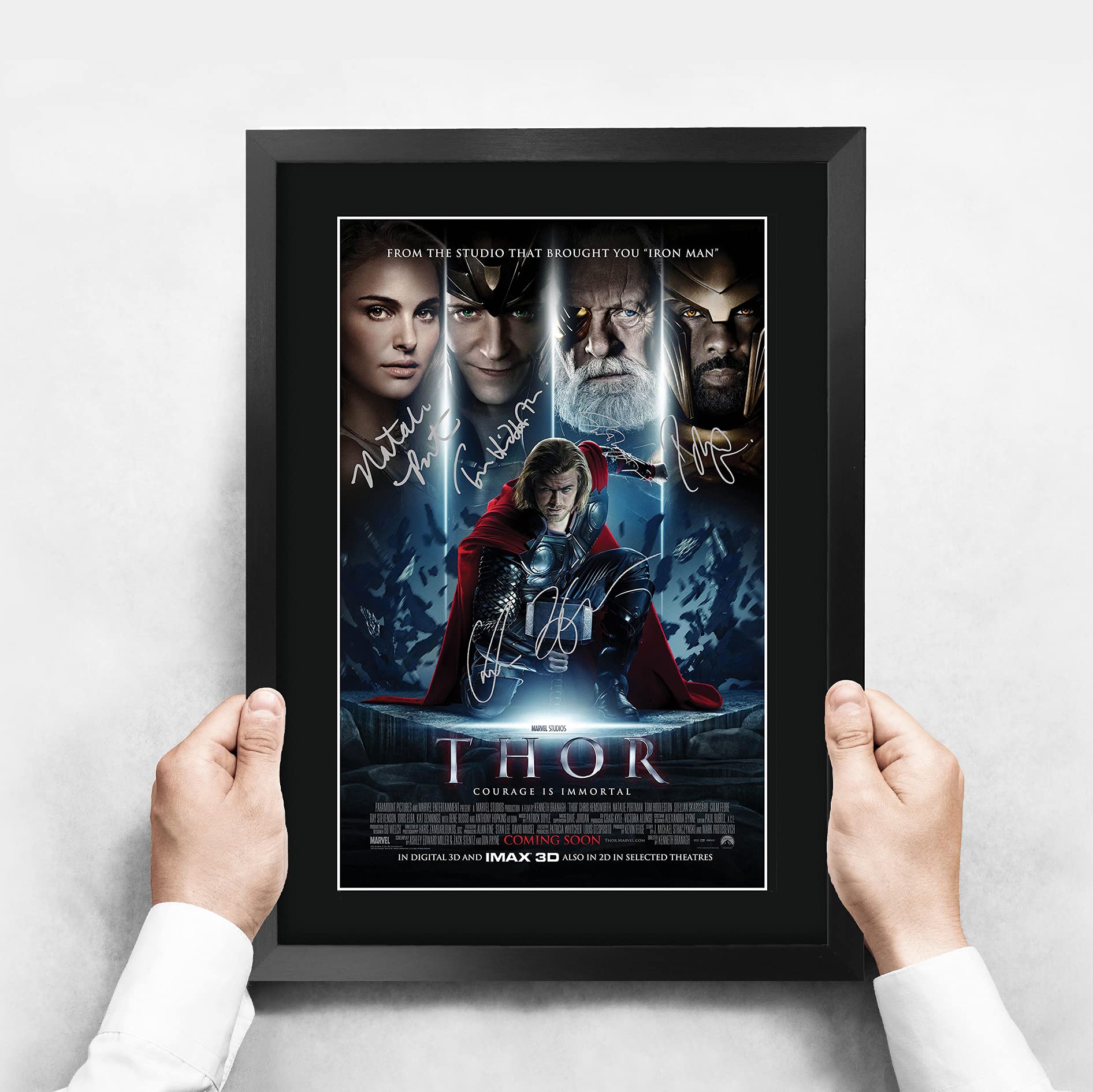 HWC Trading Thor A3 Gerahmte Signiert Gedruckt Autogramme Bild Druck-Fotoanzeige Geschenk Für Chris Hemsworth Natalie Portman Idris Elba Tom Hiddleston Anthony Hopkins Filmplakat Fans