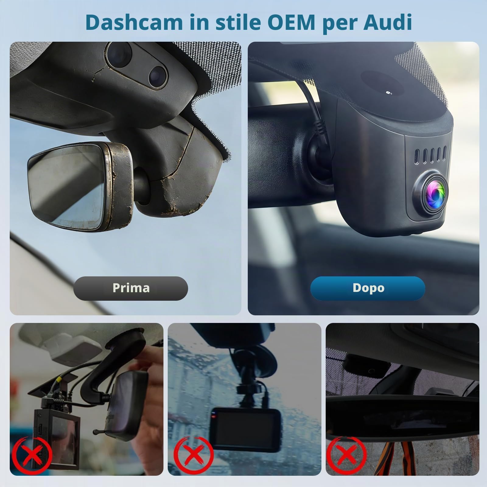 Dash Cam Compatibile Audi A3 A4 A5 A6 A7 A8 Q2 Q3 Q5 Q7 Q8 R8 | 4K OEM registratore di guida WiFi Controllo app, visione notturna, monitor di parcheggio,sensore G,64 GB