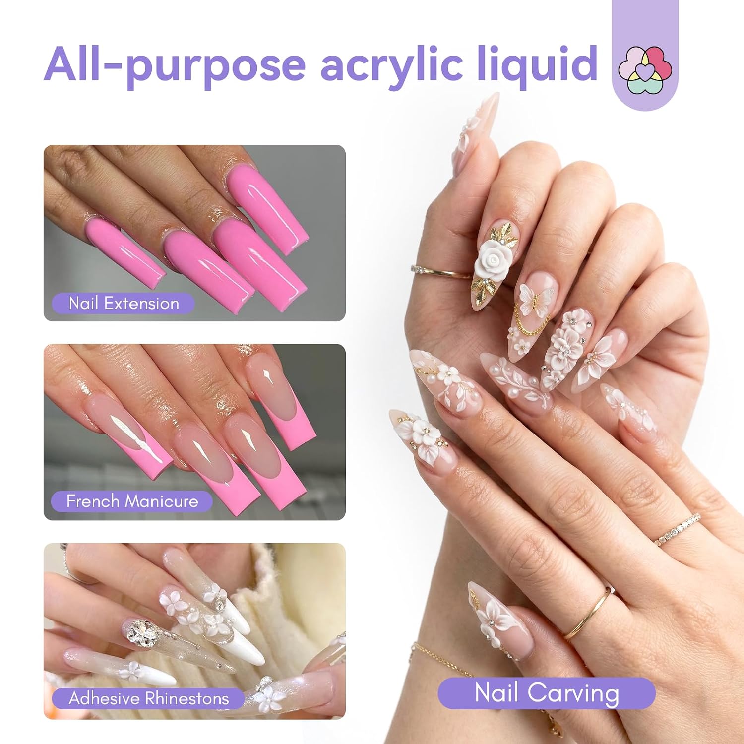 SAVILAND Monomer Acrylic Nail Liquid: 4 oz Low Odor Non-Yellowing Acrylic Liquid Monomer with #12 Nail Brush for Acrylic Powder Application, Beginners At-Home DIY & Professional Salon Use